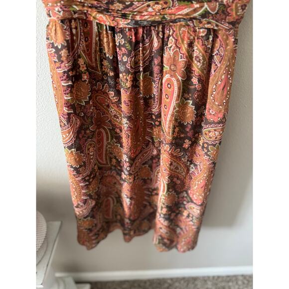 Sundance Silk Orange Brown Green Fall Autumn Paisley Y2K Midi Dress SIZE 8 - Picture 8 of 10